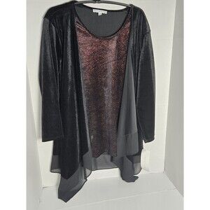 Women's Size L Black Overlay Layered Long Sleeve 1 piece Top Shirt By Notations